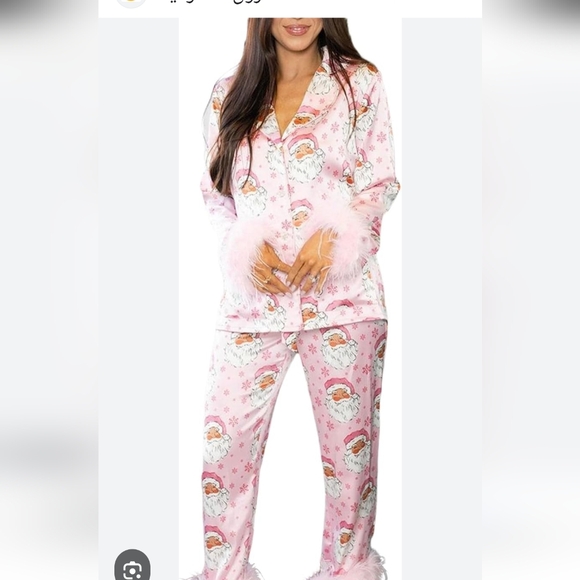 Women's Pink Feather Trim Pajama Set - Picture 3 of 6